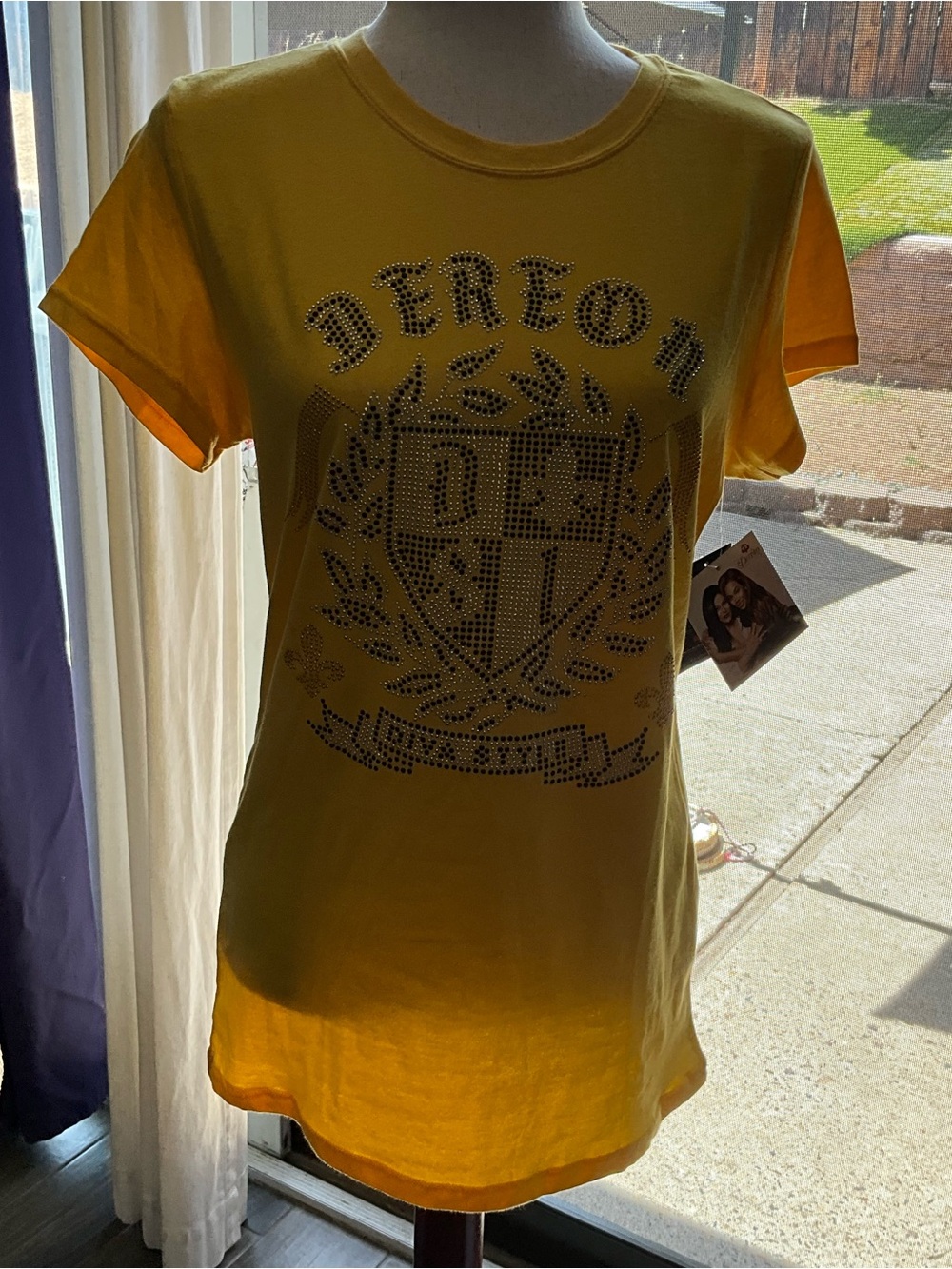 Dereon Yellow Short Sleeve Tee with Studded Crest